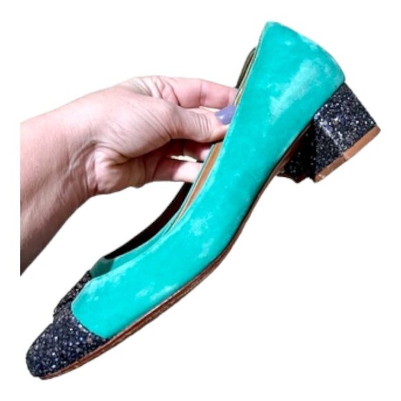 Schutz Teal Suede Cap Toe Heels with glitter Size 7 - Picture 7 of 8